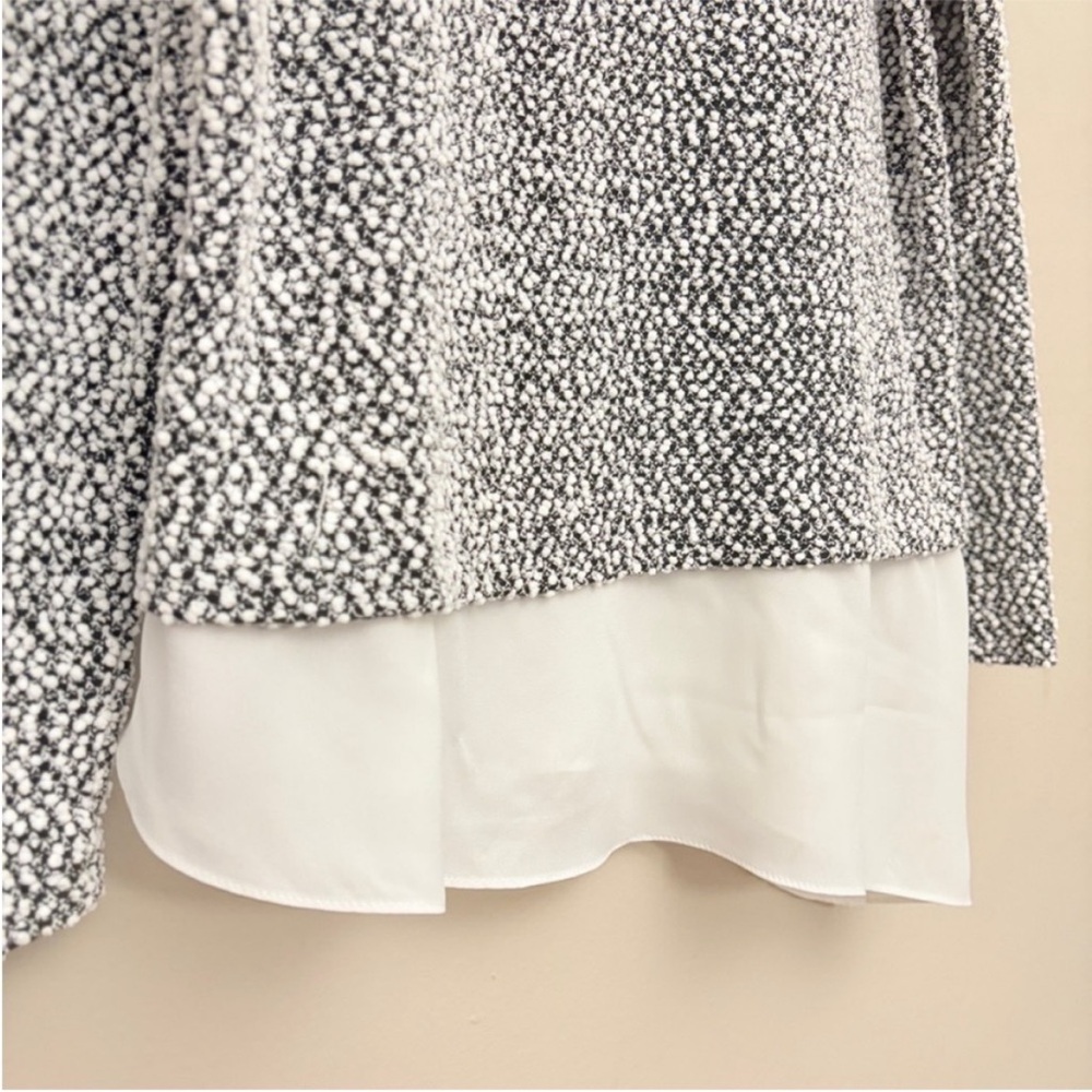 Suzy Black & White Popcorn Knit Sweater Asymmetrical Blouse Trim – Size XL EUC - Picture 6 of 14